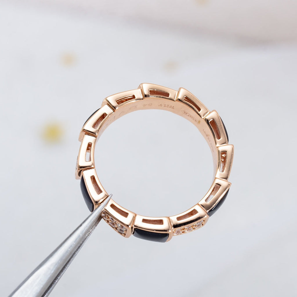 [⭐DORISW]SERPENTI RING PINK GOLD BLACK MOP DIAMOND PAVED 4MM