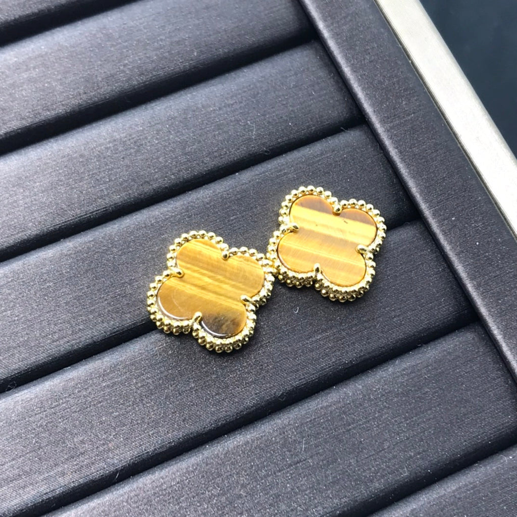 [⭐DORISW] クローバー ミディアム 1モチーフ タイガーアイ ピアス