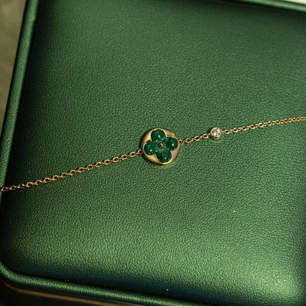 [⭐DORISW] SUN MALACHITE 1 DIAMOND PINK GOLD BRACELET