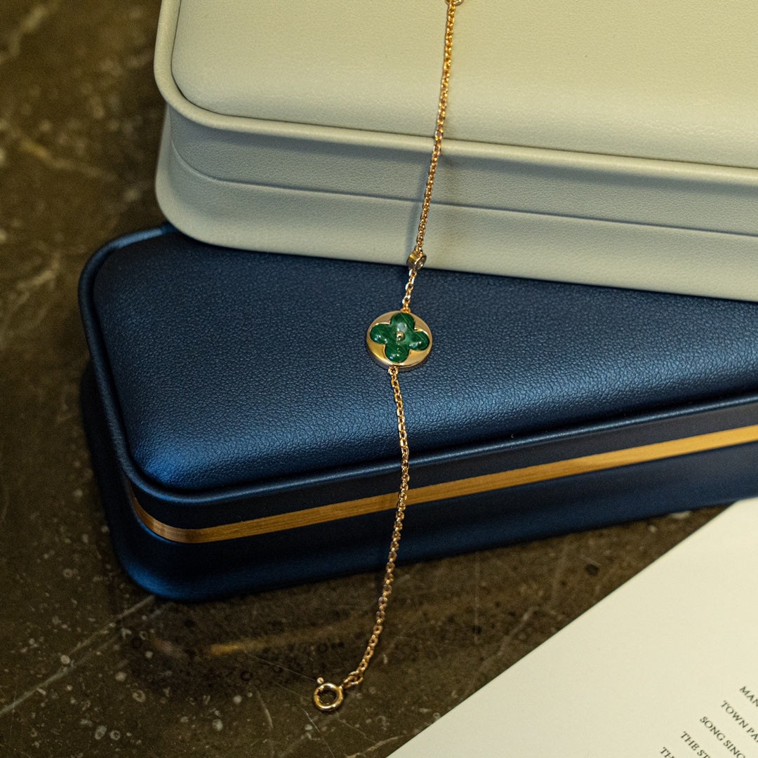 [⭐DORISW] SUN MALACHITE 1 DIAMOND PINK GOLD BRACELET