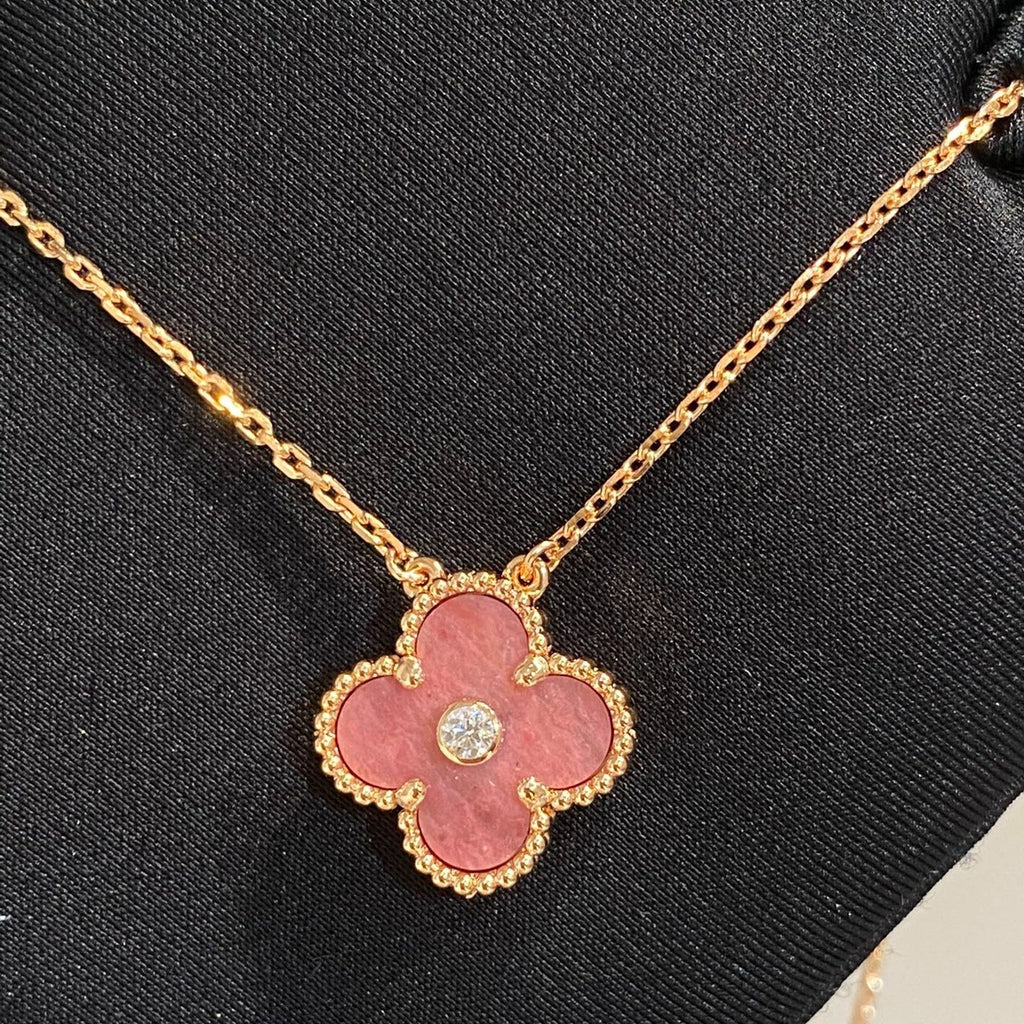 [⭐DORISW] CLOVER 15MM DIAMOND RHODONITE NECKLACE