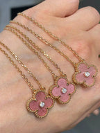 [⭐DORISW] CLOVER 15MM DIAMOND RHODONITE NECKLACE