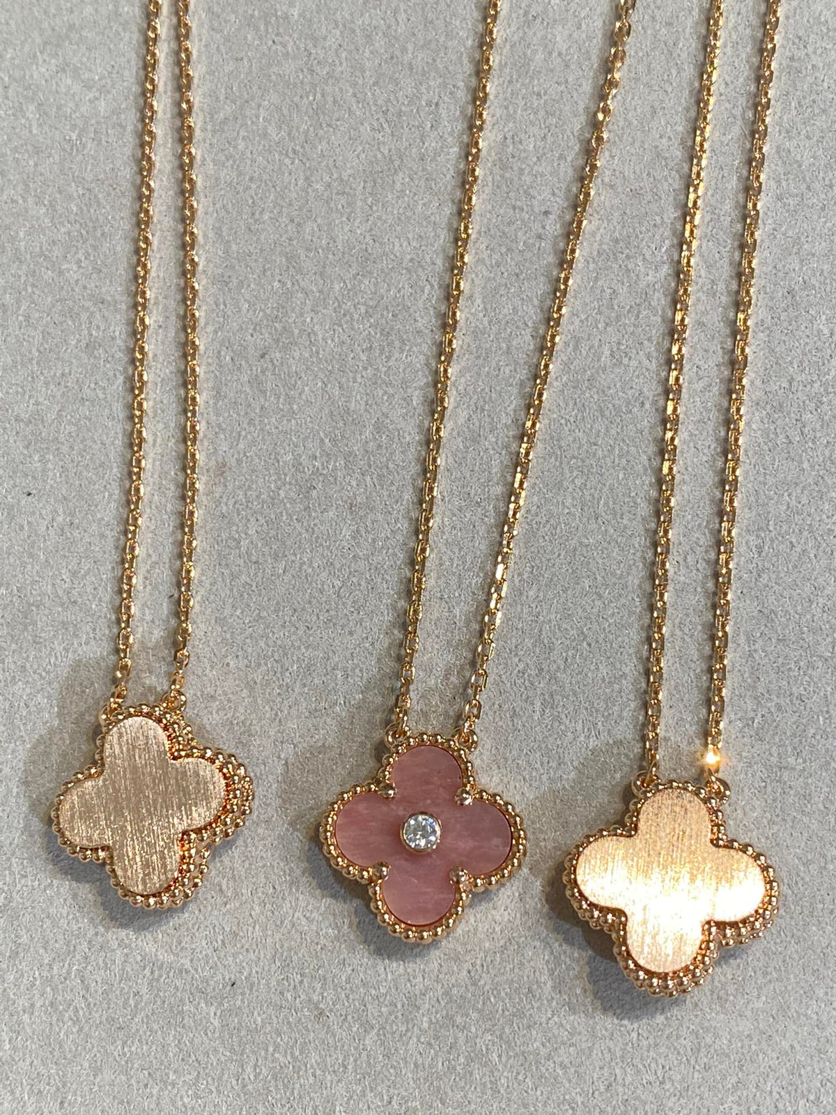 [⭐DORISW] CLOVER 15MM DIAMOND RHODONITE NECKLACE