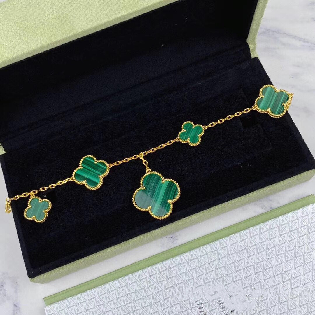 [⭐DORISW] MAGIC CLOVER MALACHITE GOLD BRACELET 5 MOTIFS