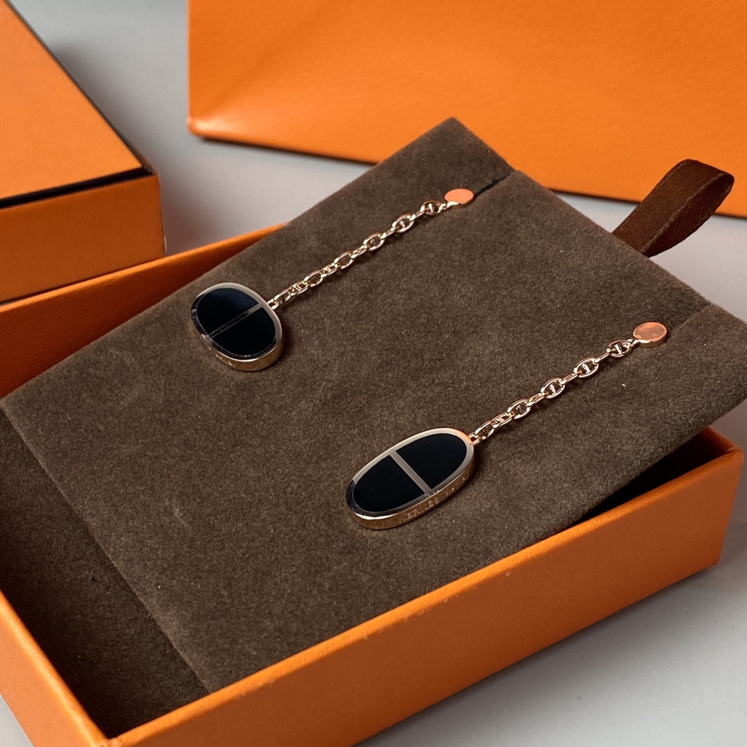 [⭐DORISW] CHAINE VERSO BLACK CERAMIC EARRINGS