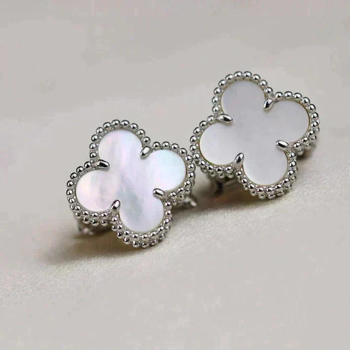 [⭐DORISW] CLOVER MEDIUM 1 MOTIF OHRRINGE WEISSES PERLMUTT SILBER