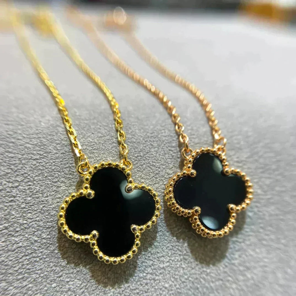 [⭐DORISW] CLOVER 15MM SCHWARZER ONYX EINZELBLUMEN-HALSKETTE