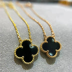 [⭐DORISW] CLOVER 15MM SCHWARZER ONYX EINZELBLUMEN-HALSKETTE