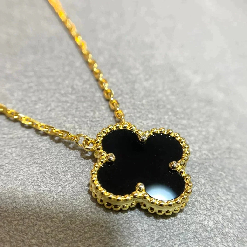[⭐DORISW] CLOVER 15MM SCHWARZER ONYX EINZELBLUMEN-HALSKETTE