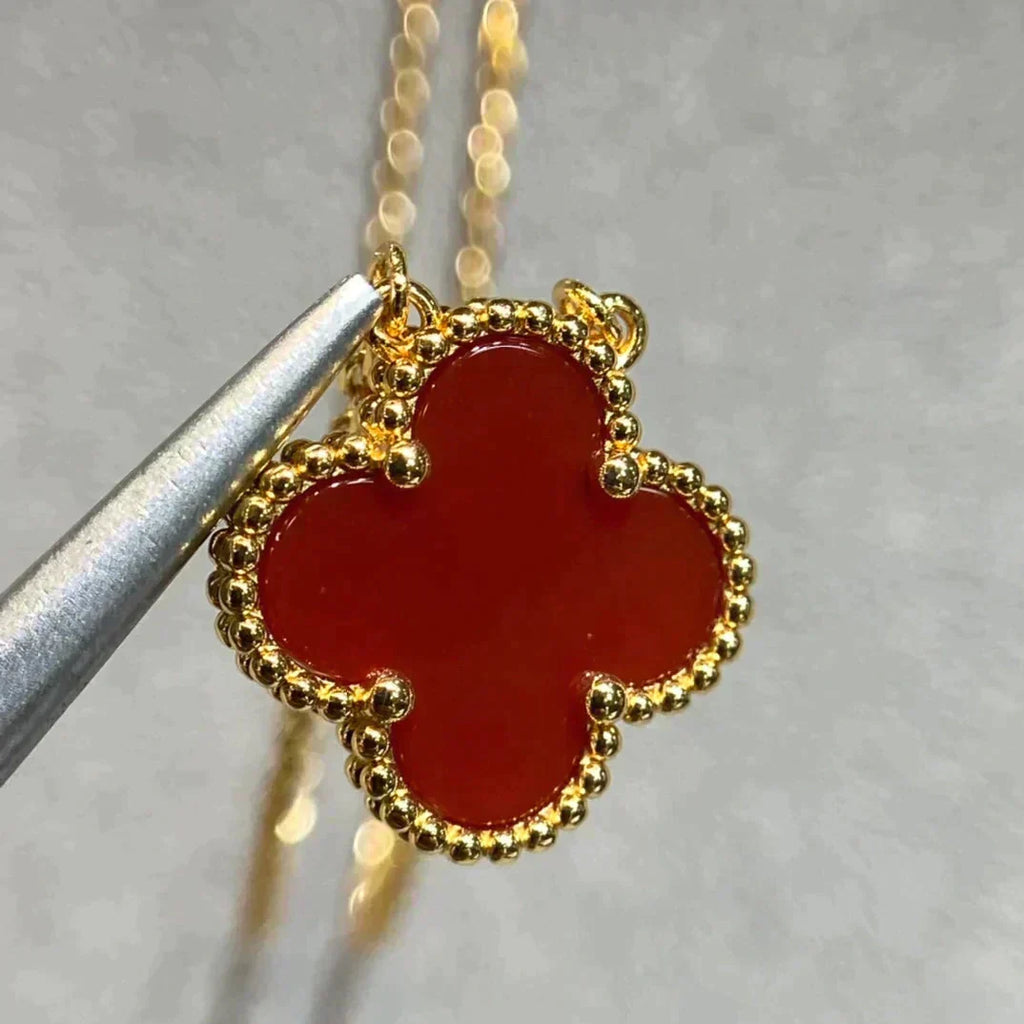 [⭐DORISW] CLOVER 15MM KARNELIAN EINZELBLÜTEN-HALSKETTE