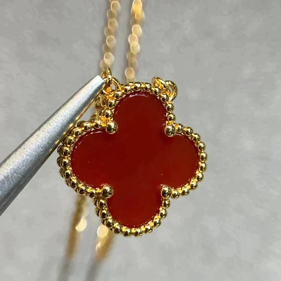 [⭐DORISW] CLOVER 15MM KARNELIAN EINZELBLÜTEN-HALSKETTE