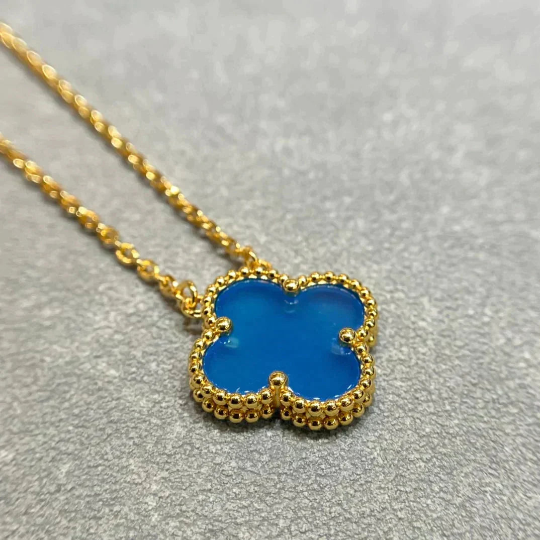 [⭐DORISW] クローバー 15MM ブルーアゲート ネックレス