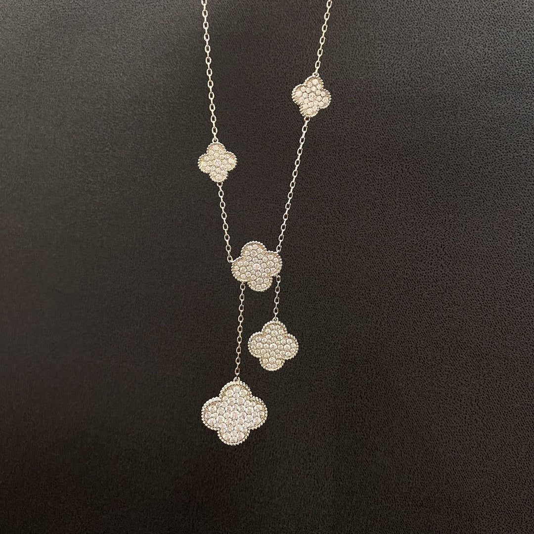 [⭐DORISW] CLOVER 5 MOTIVE SILBER DIAMANTEN HALSKETTE