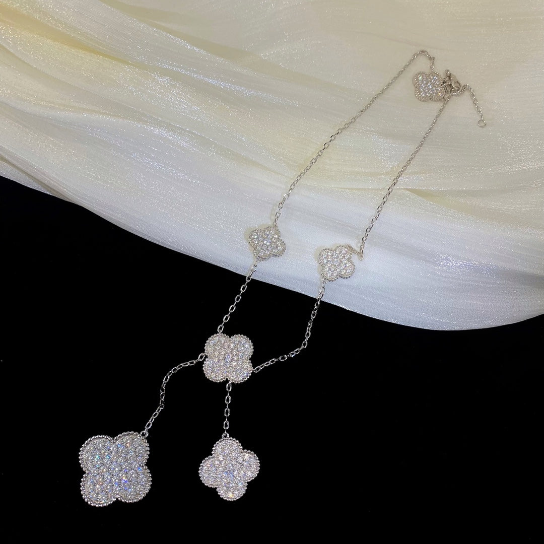 [⭐DORISW] CLOVER 5 MOTIVE SILBER DIAMANTEN HALSKETTE