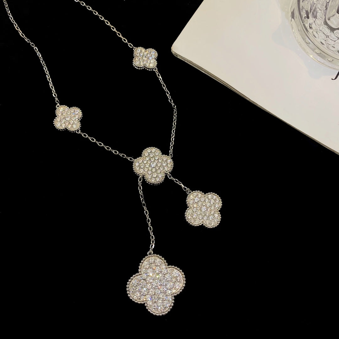 [⭐DORISW] CLOVER 5 MOTIVE SILBER DIAMANTEN HALSKETTE