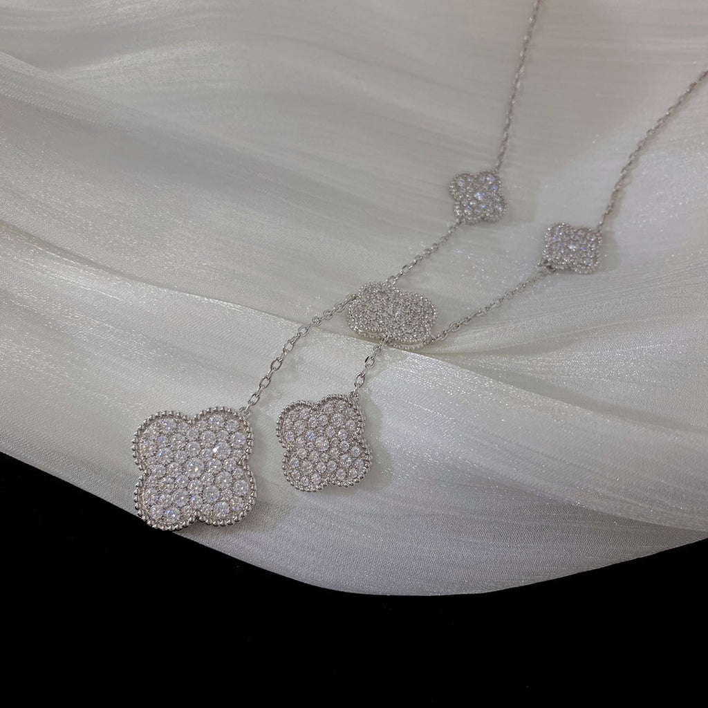 [⭐DORISW] CLOVER 5 MOTIVE SILBER DIAMANTEN HALSKETTE