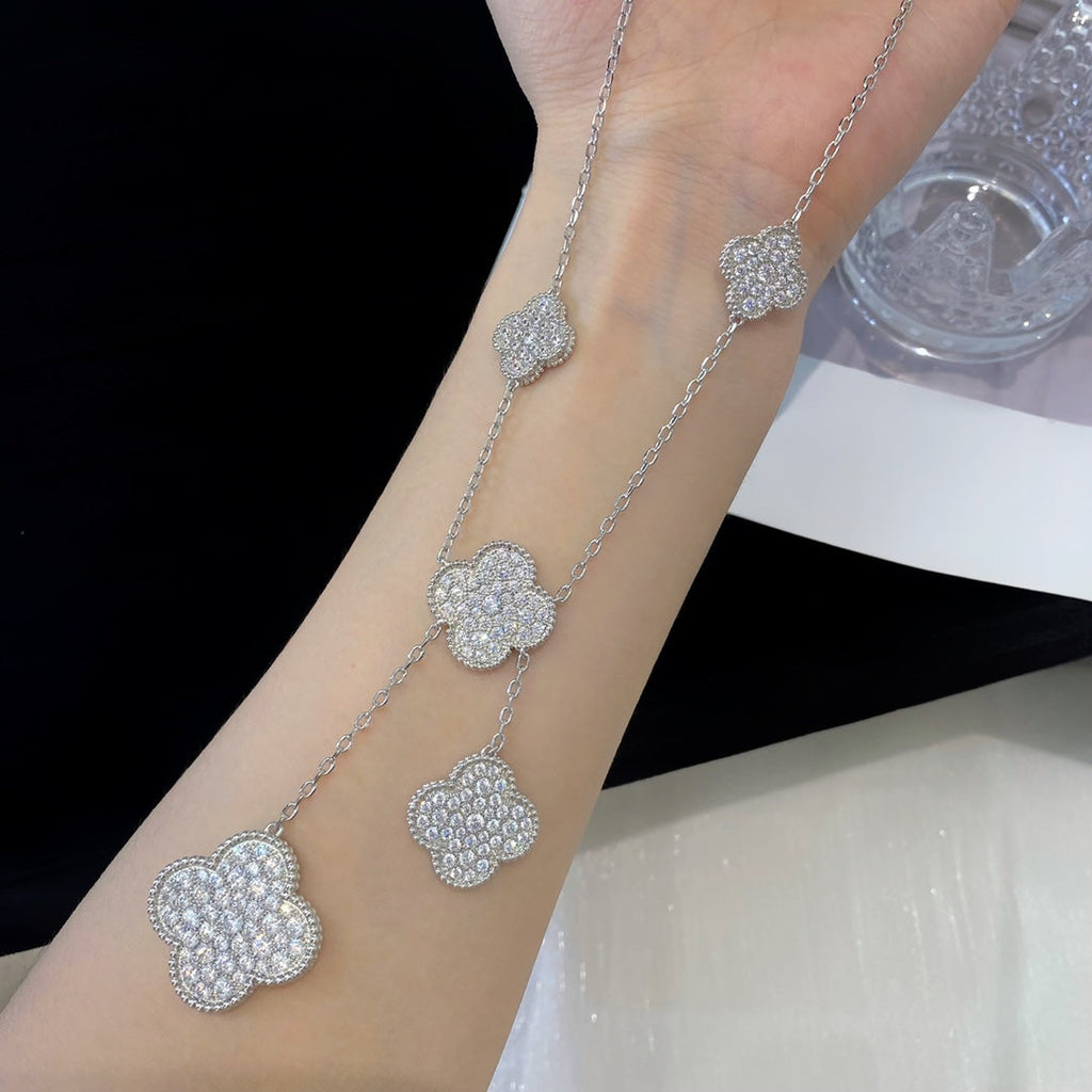 [⭐DORISW] CLOVER 5 MOTIVE SILBER DIAMANTEN HALSKETTE