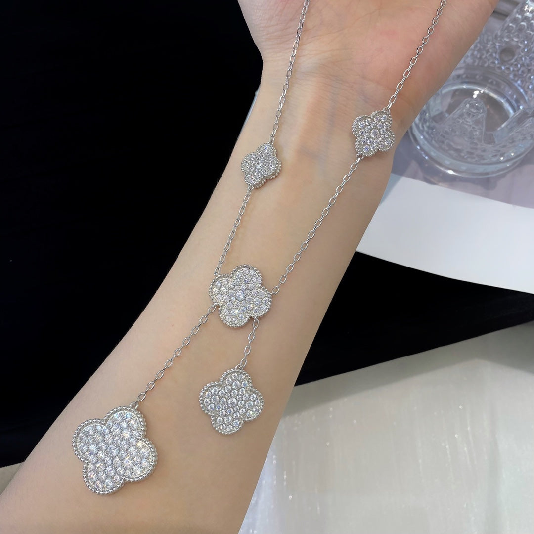 [⭐DORISW] CLOVER 5 MOTIVE SILBER DIAMANTEN HALSKETTE