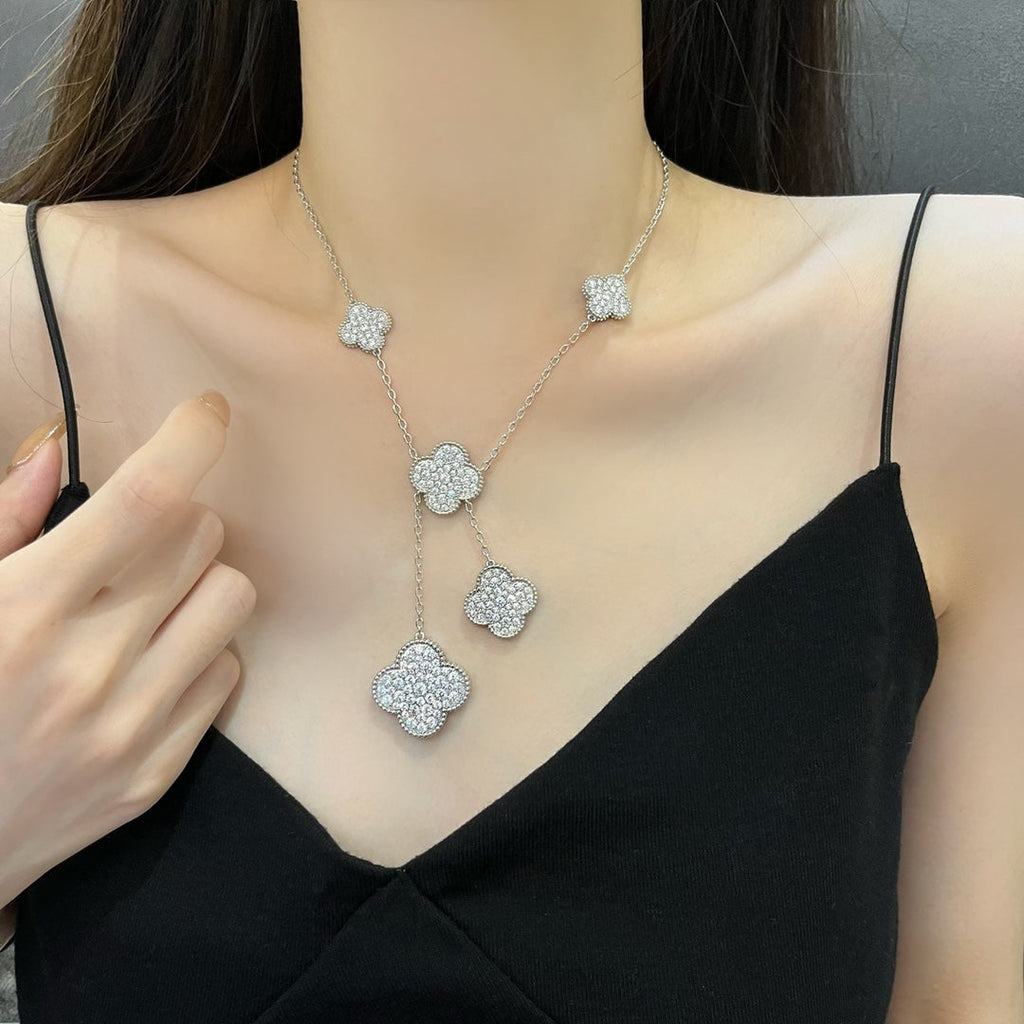 [⭐DORISW] CLOVER 5 MOTIVE SILBER DIAMANTEN HALSKETTE