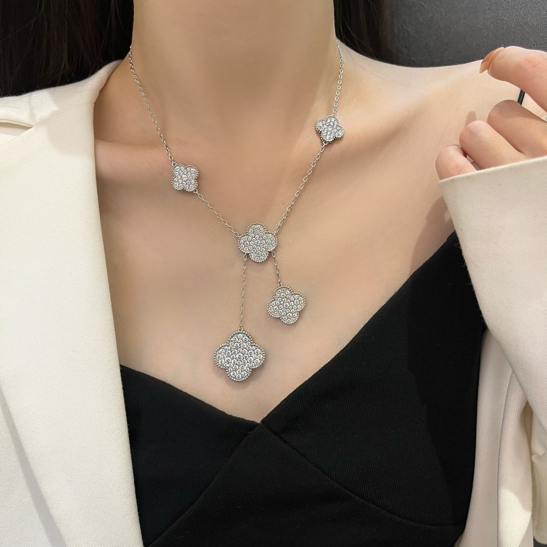 [⭐DORISW] CLOVER 5 MOTIVE SILBER DIAMANTEN HALSKETTE