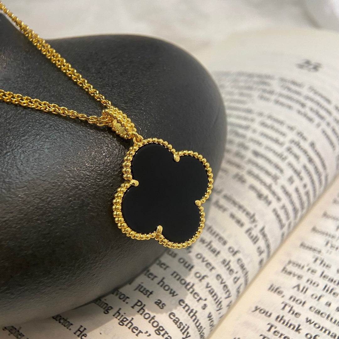 [⭐DORISW] CLOVER 25MM ネックレス ゴールド オニキス
