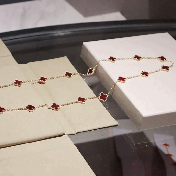 [⭐DORISW] CLOVER 20 MOTIFS CARNELIAN NECKLACE