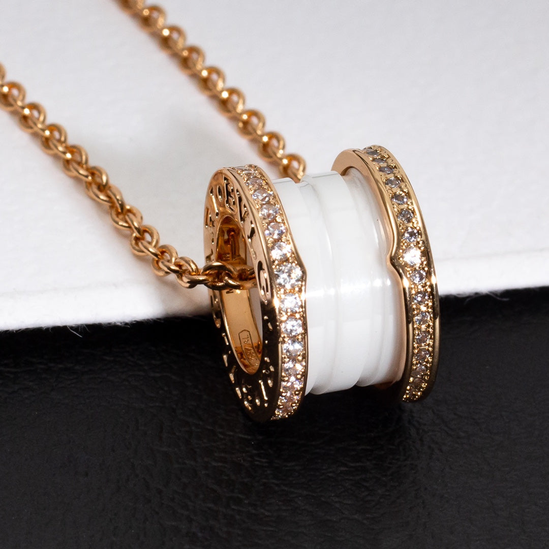 [⭐DORISW]ZERO 1 WHITE CERAMIC PINK GOLD DIAMOND NECKLACE