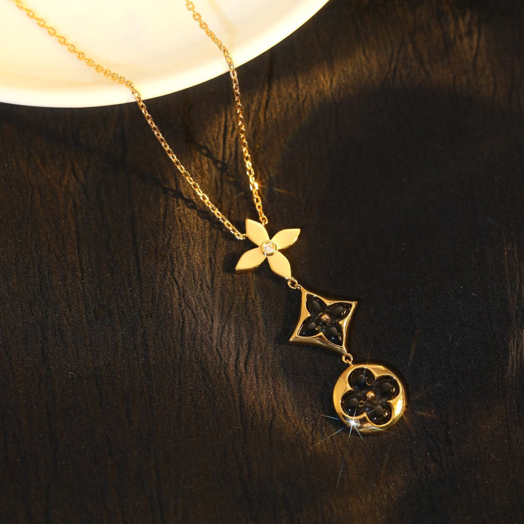 [⭐DORISW] HALSKETTE MIT STERN UND SONNE AUS ONYX UND ROSÉGOLD