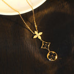 [⭐DORISW] HALSKETTE MIT STERN UND SONNE AUS ONYX UND ROSÉGOLD