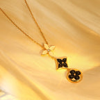[⭐DORISW] HALSKETTE MIT STERN UND SONNE AUS ONYX UND ROSÉGOLD