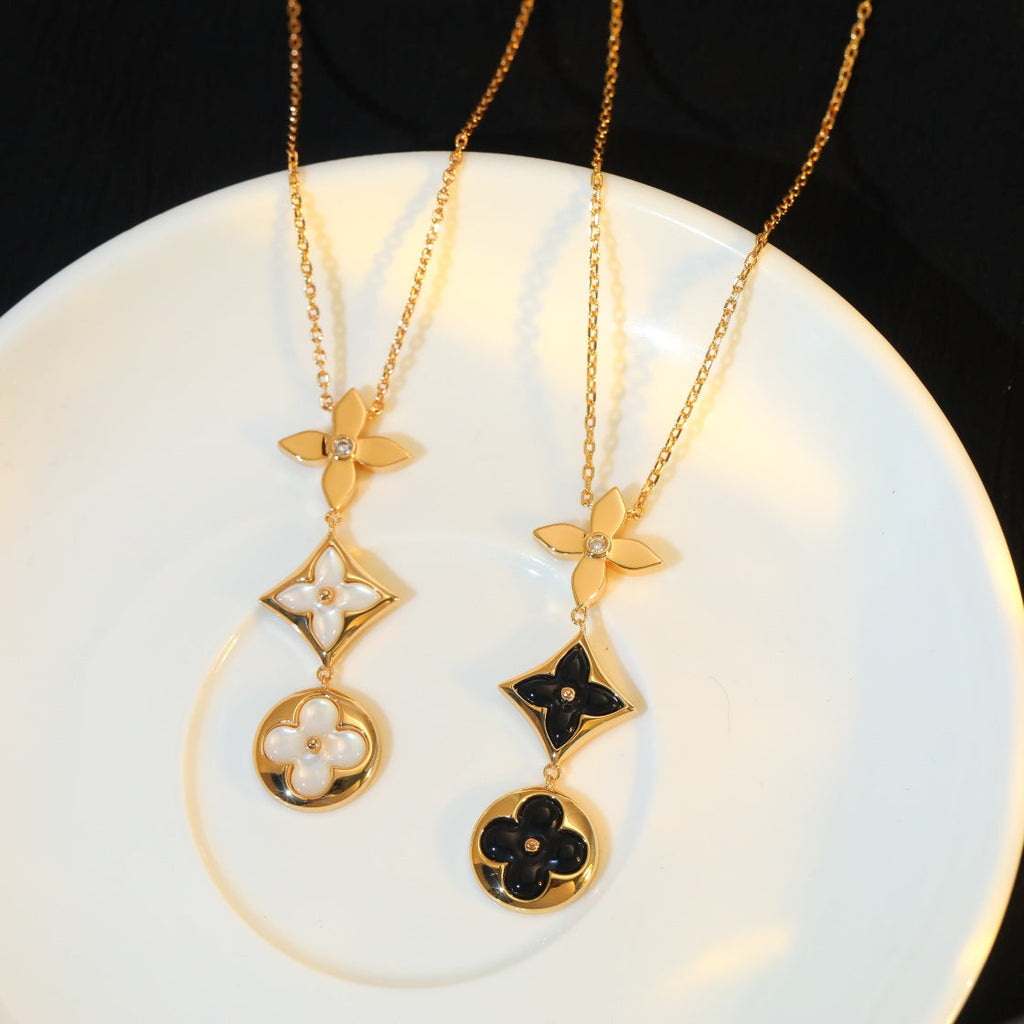 [⭐DORISW] HALSKETTE MIT STERN UND SONNE AUS ONYX UND ROSÉGOLD