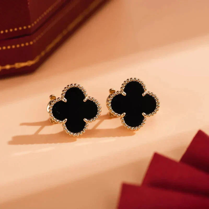 [⭐DORISW] CLOVER MEDIUM 1 MOTIV ONYX OHRSTECKER