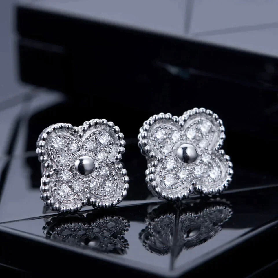 [⭐DORISW] CLOVER 1 MOTIFS DIAMOND STUD EARRINGS SILVER