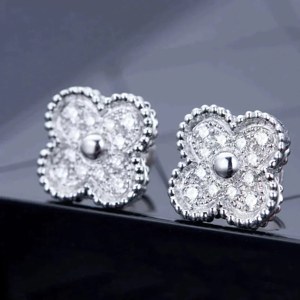 [⭐DORISW] CLOVER 1 MOTIFS DIAMOND STUD EARRINGS SILVER
