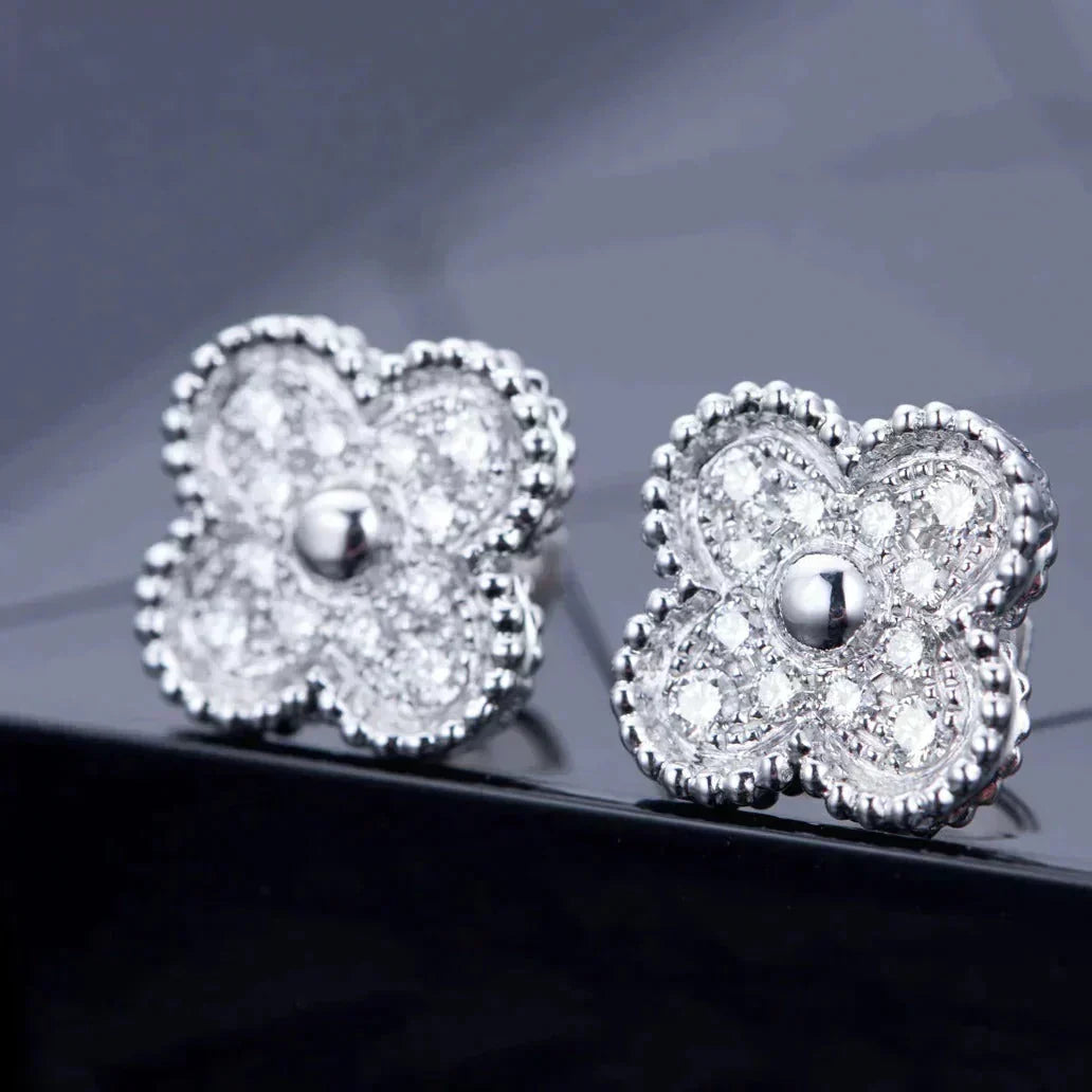[⭐DORISW] CLOVER 1 MOTIFS DIAMOND STUD EARRINGS SILVER