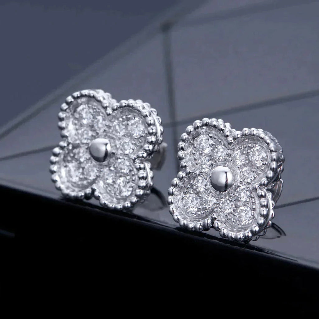 [⭐DORISW] CLOVER 1 MOTIFS DIAMOND STUD EARRINGS SILVER