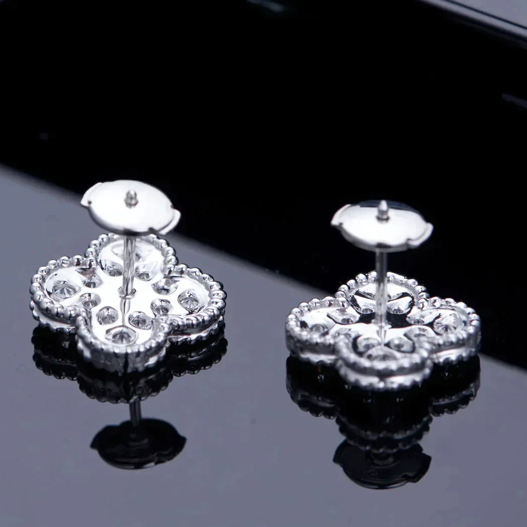 [⭐DORISW] CLOVER 1 MOTIFS DIAMOND STUD EARRINGS SILVER