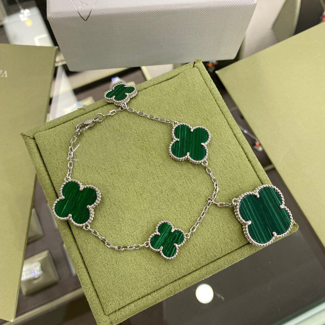 [⭐DORISW] CLOVER 5 MOTIFS SIVLER MALACHITE BRACELET