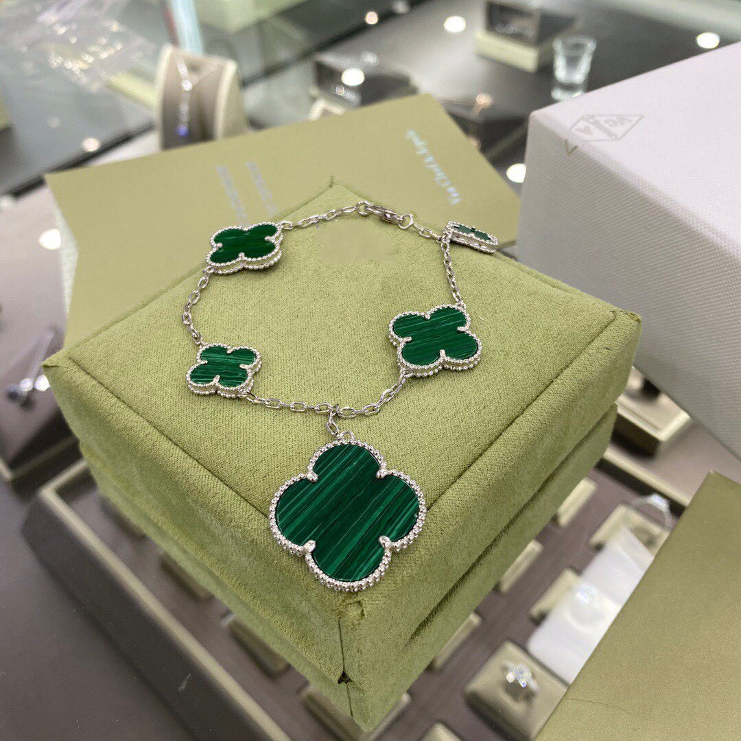 [⭐DORISW] CLOVER 5 MOTIFS SIVLER MALACHITE BRACELET
