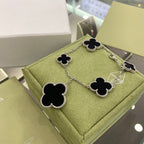 [⭐DORISW] クローバー 5モチーフ シルバー オニキス ブレスレット