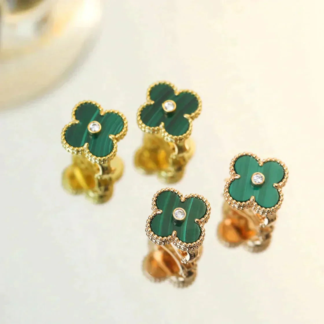 [⭐DORISW] CLOVER MEDIUM 1 MOTIV MALACHIT DIAMANT OHRRINGE