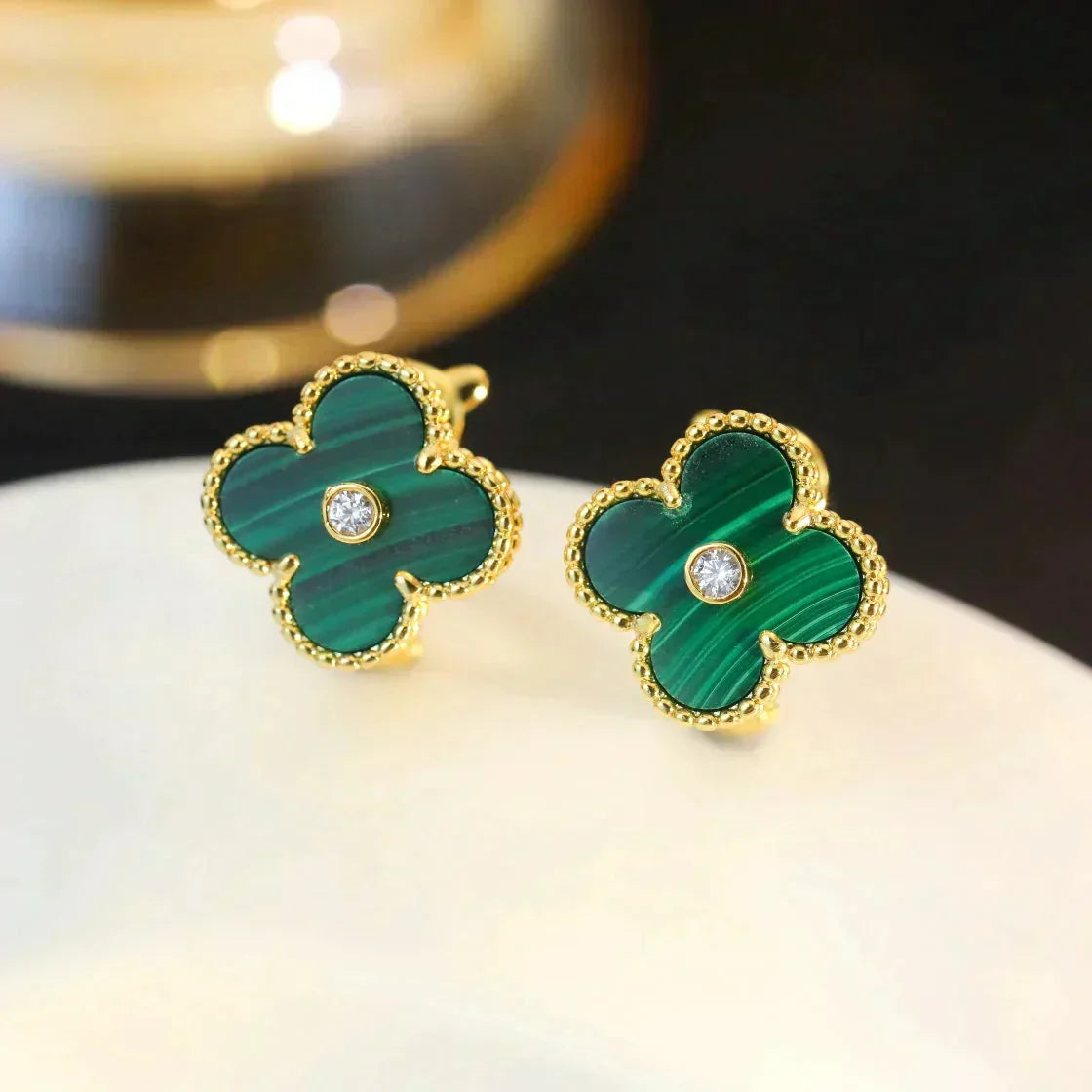 [⭐DORISW] CLOVER MEDIUM 1 MOTIV MALACHIT DIAMANT OHRRINGE