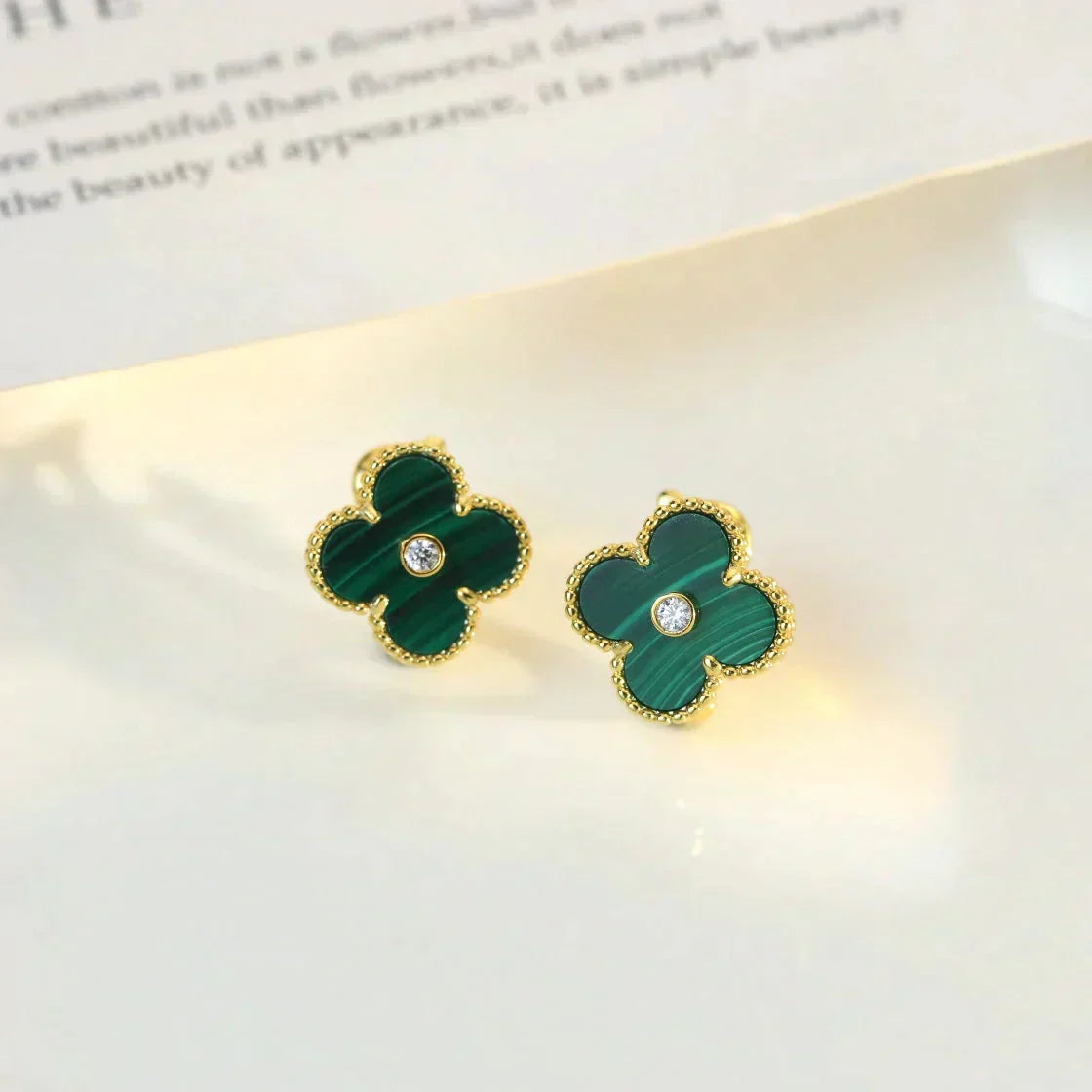 [⭐DORISW] CLOVER MEDIUM 1 MOTIV MALACHIT DIAMANT OHRRINGE
