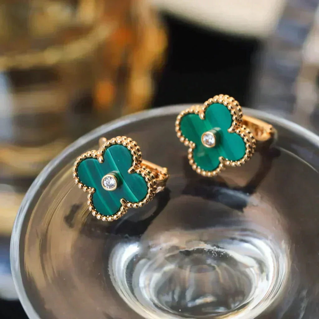 [⭐DORISW] CLOVER MEDIUM 1 MOTIV MALACHIT DIAMANT OHRRINGE