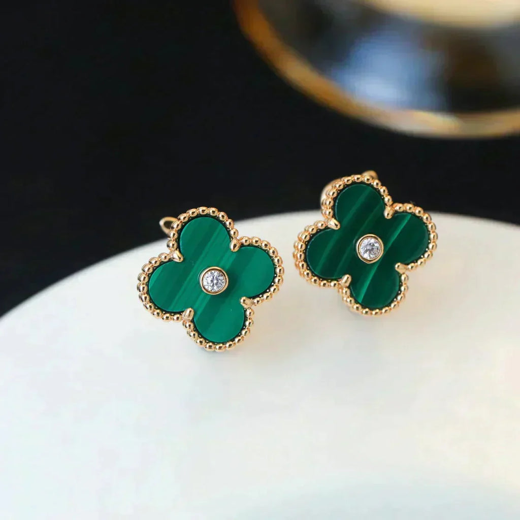 [⭐DORISW] CLOVER MEDIUM 1 MOTIV MALACHIT DIAMANT OHRRINGE