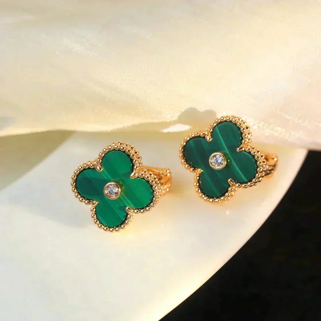 [⭐DORISW] CLOVER MEDIUM 1 MOTIV MALACHIT DIAMANT OHRRINGE