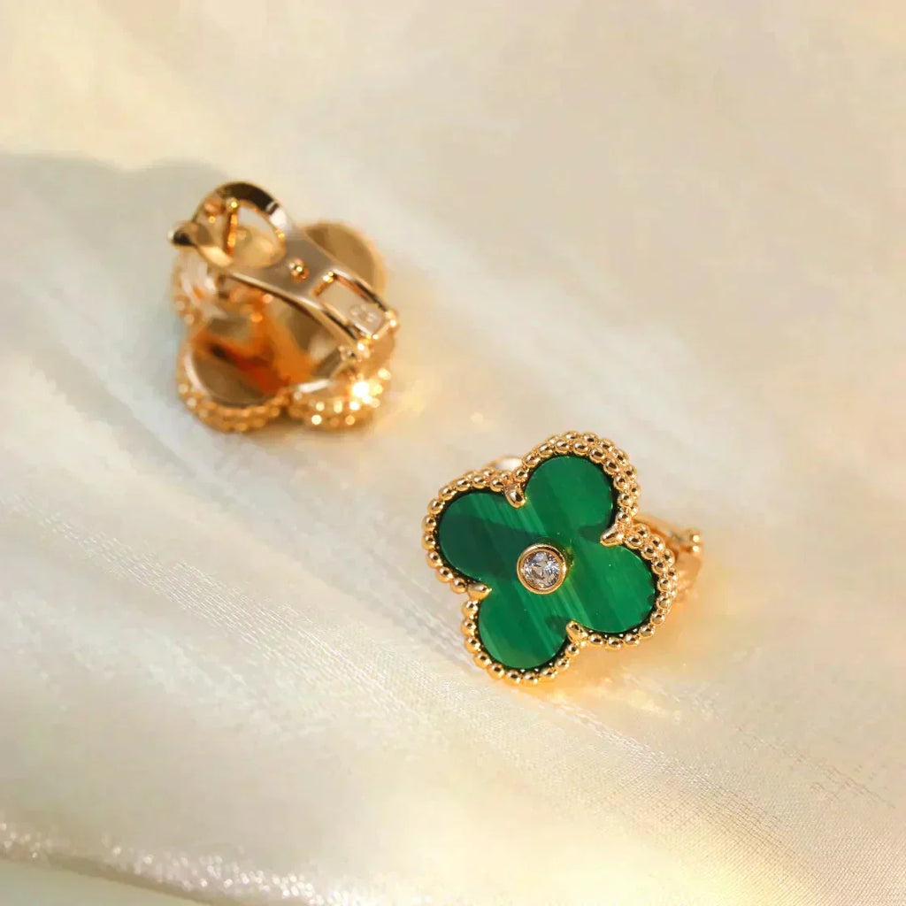 [⭐DORISW] CLOVER MEDIUM 1 MOTIV MALACHIT DIAMANT OHRRINGE