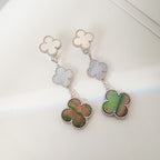 [⭐DORISW] CLOVER OHRRINGE MIT 3 MOTIVEN, CHALCEDON, DUNKLER PERLMUTT, SILBER