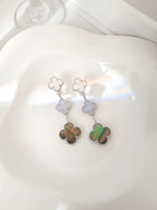 [⭐DORISW] CLOVER OHRRINGE MIT 3 MOTIVEN, CHALCEDON, DUNKLER PERLMUTT, SILBER
