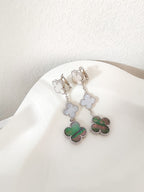 [⭐DORISW] CLOVER OHRRINGE MIT 3 MOTIVEN, CHALCEDON, DUNKLER PERLMUTT, SILBER